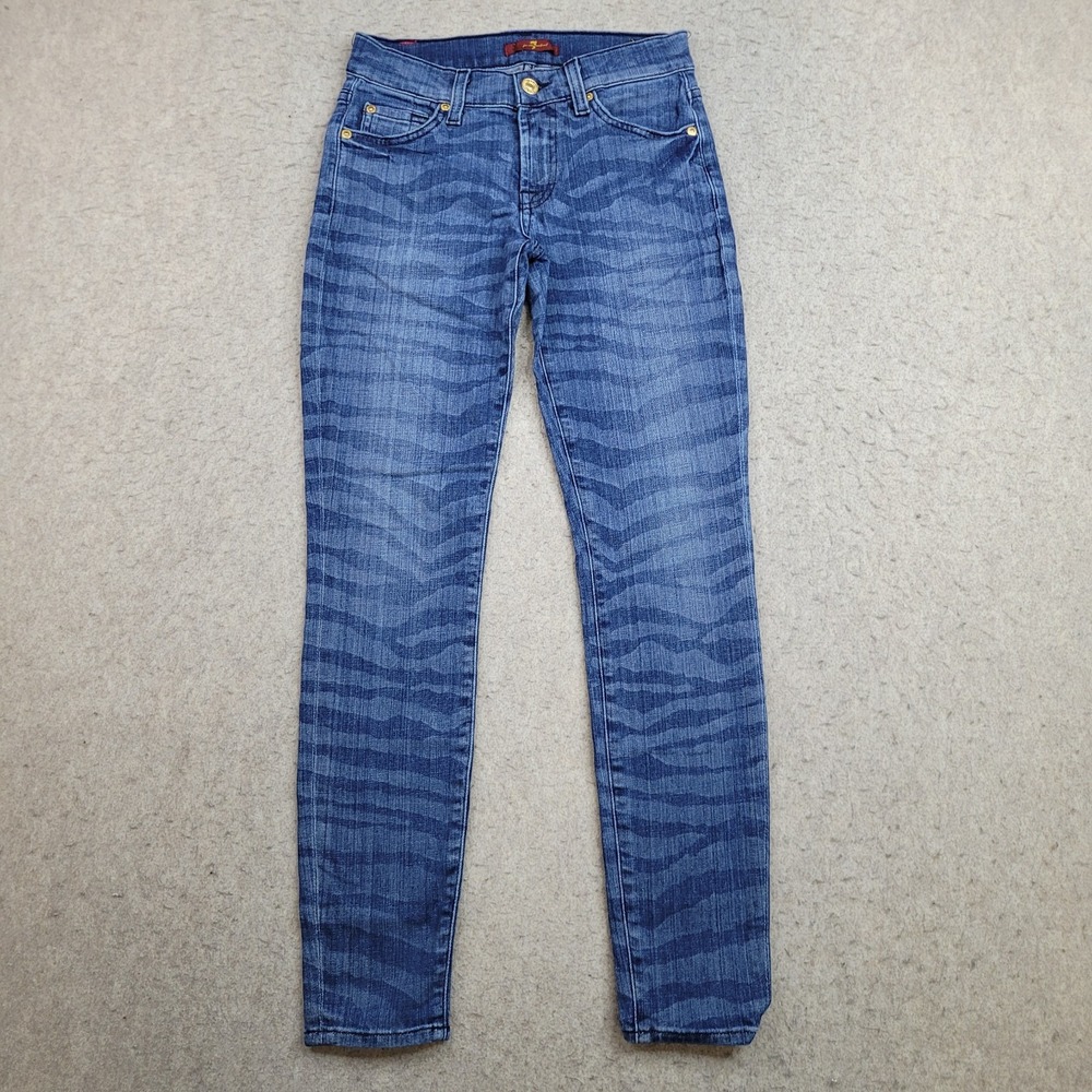 7 For All Mankind Jeans Women 24 Skinny Ankle‎ Low Rise Blue Tiger Stripe 26x27